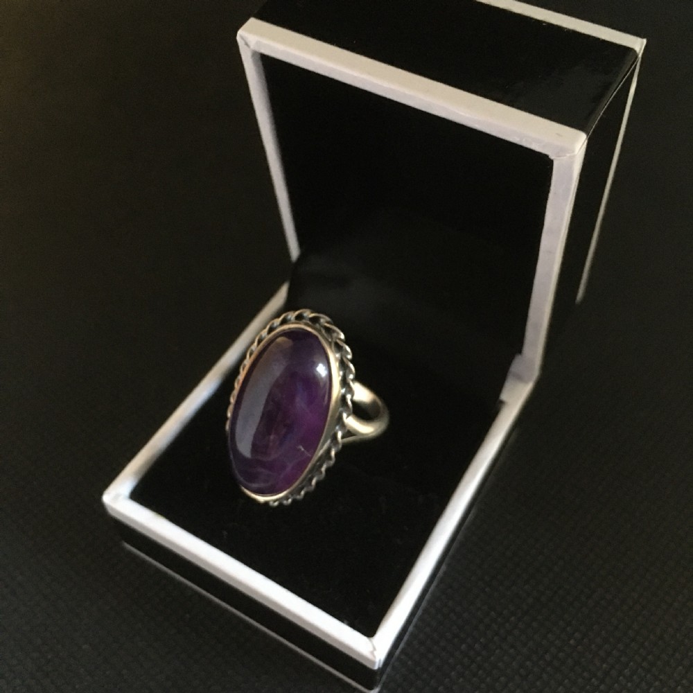 Danish Silver Ring with Large Amethyst. 1960s. By N E From.