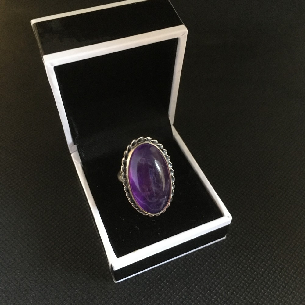 Danish Silver Ring with Large Amethyst. 1960s. By N E From. View II