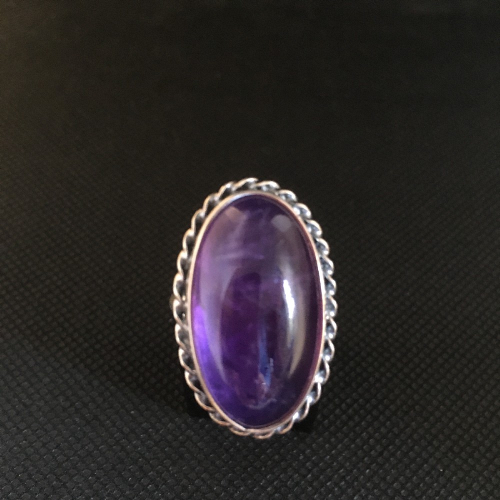 Danish Silver Ring with Large Amethyst. 1960s. By N E From. View III