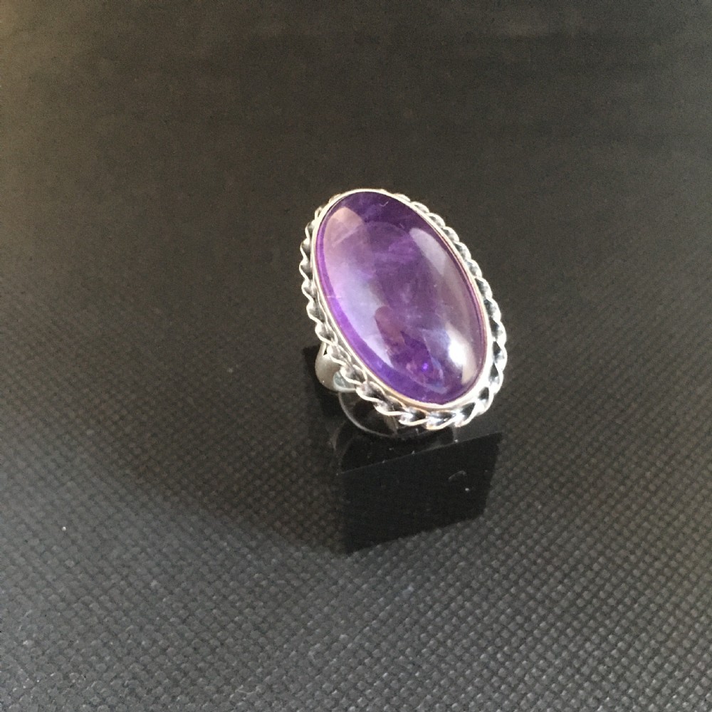 Danish Silver Ring with Large Amethyst. 1960s. By N E From. View IV