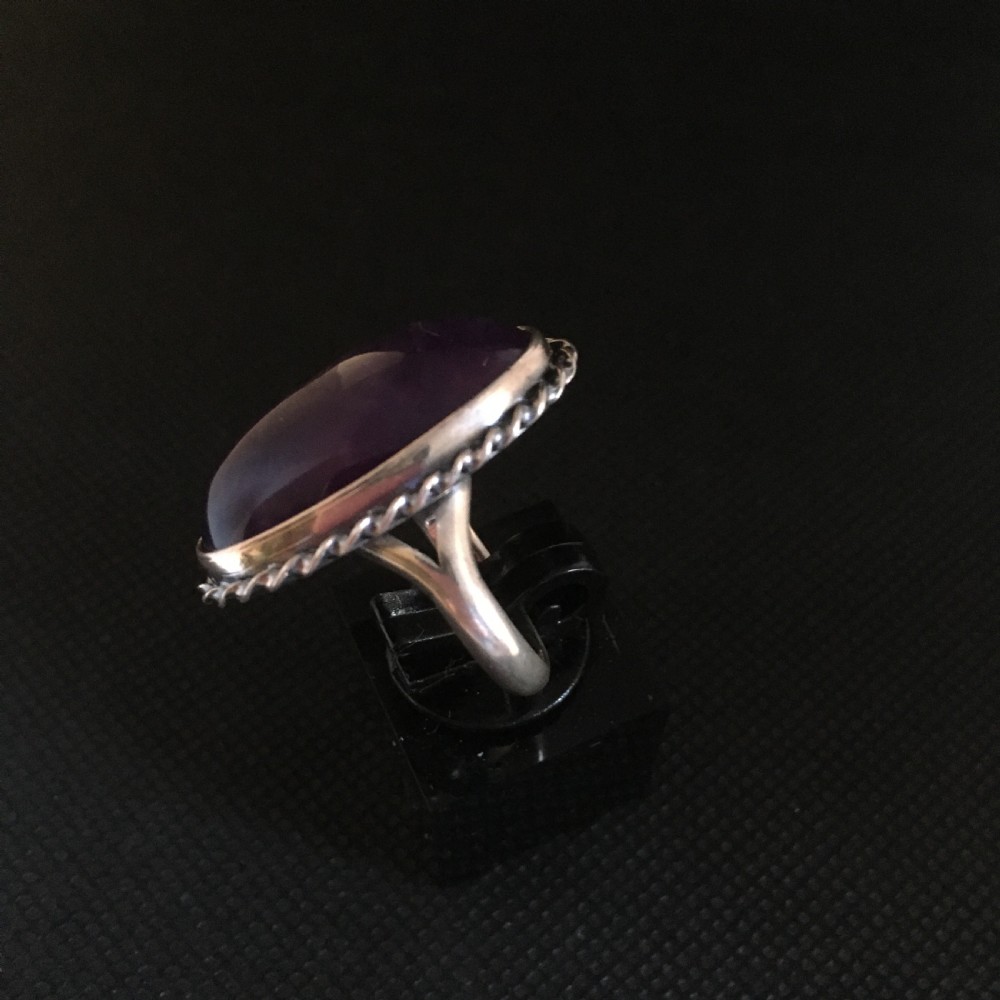 Danish Silver Ring with Large Amethyst. 1960s. By N E From. View V