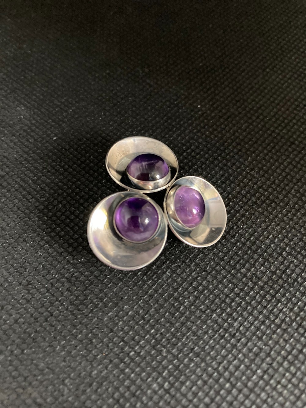 Danish Silver Brooch With Amethysts. 1960s.