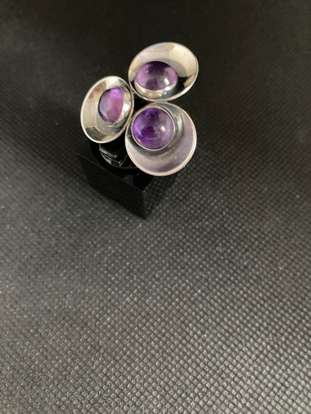 Danish Silver Brooch With Amethysts. 1960s. View III