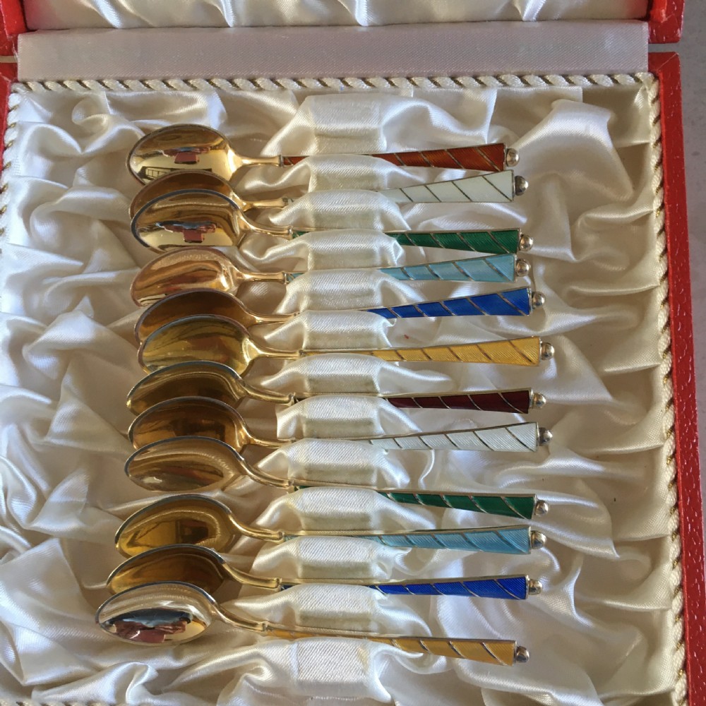 Danish Silver Gilt and Enamel Coffee Spoons. 1960s.