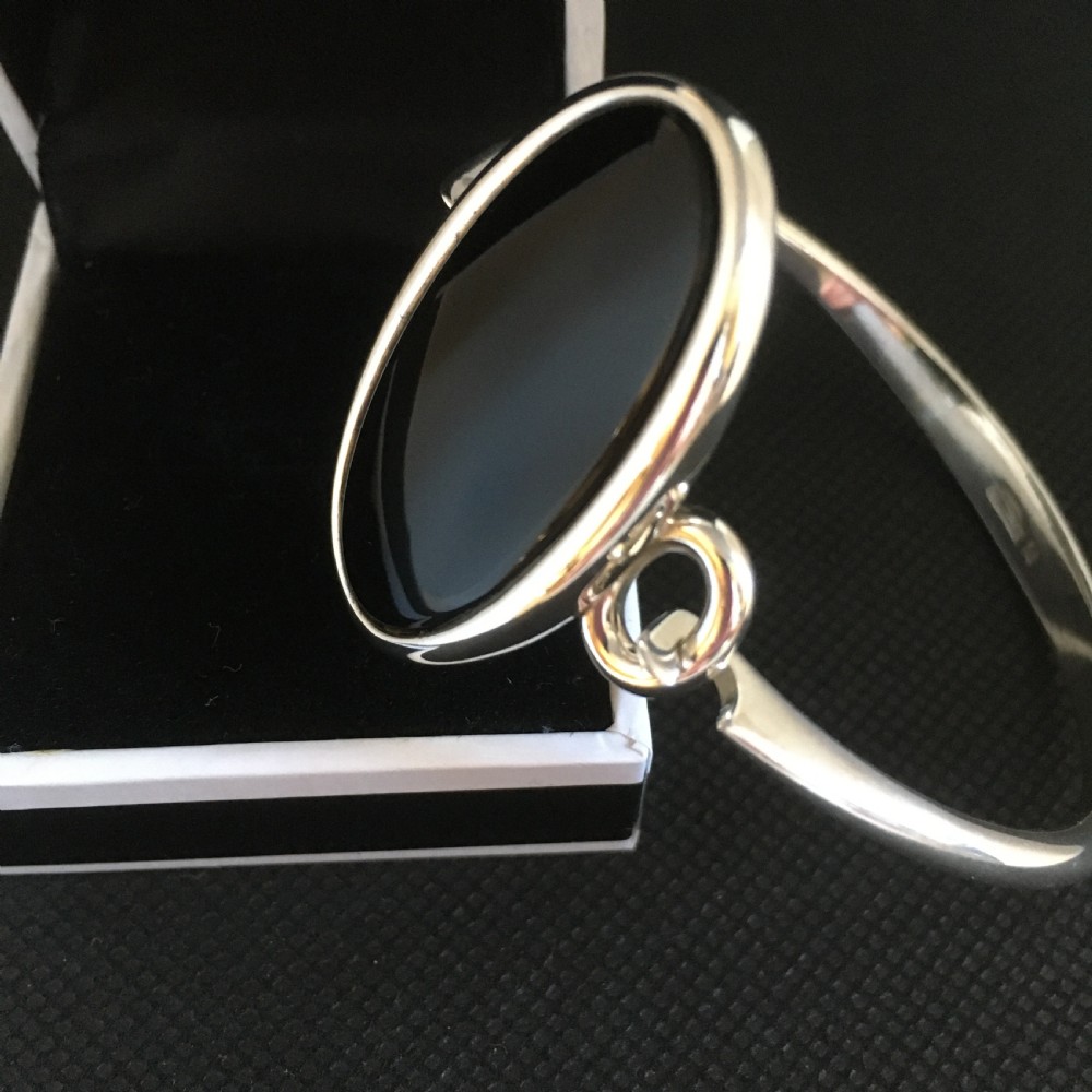 Danish Silver Bangle with Onyx. 1960s.