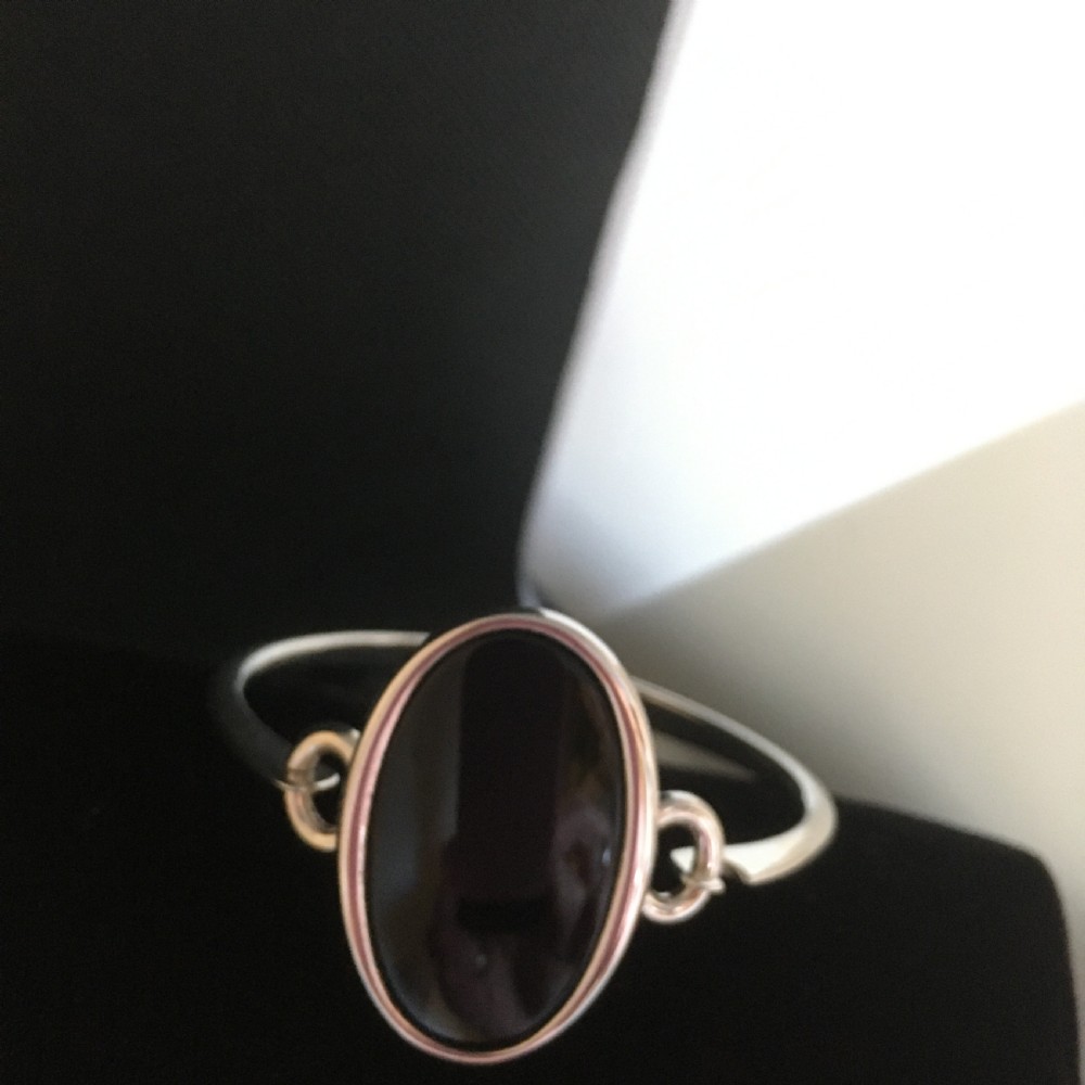 Danish Silver Bangle with Onyx. 1960s. View V