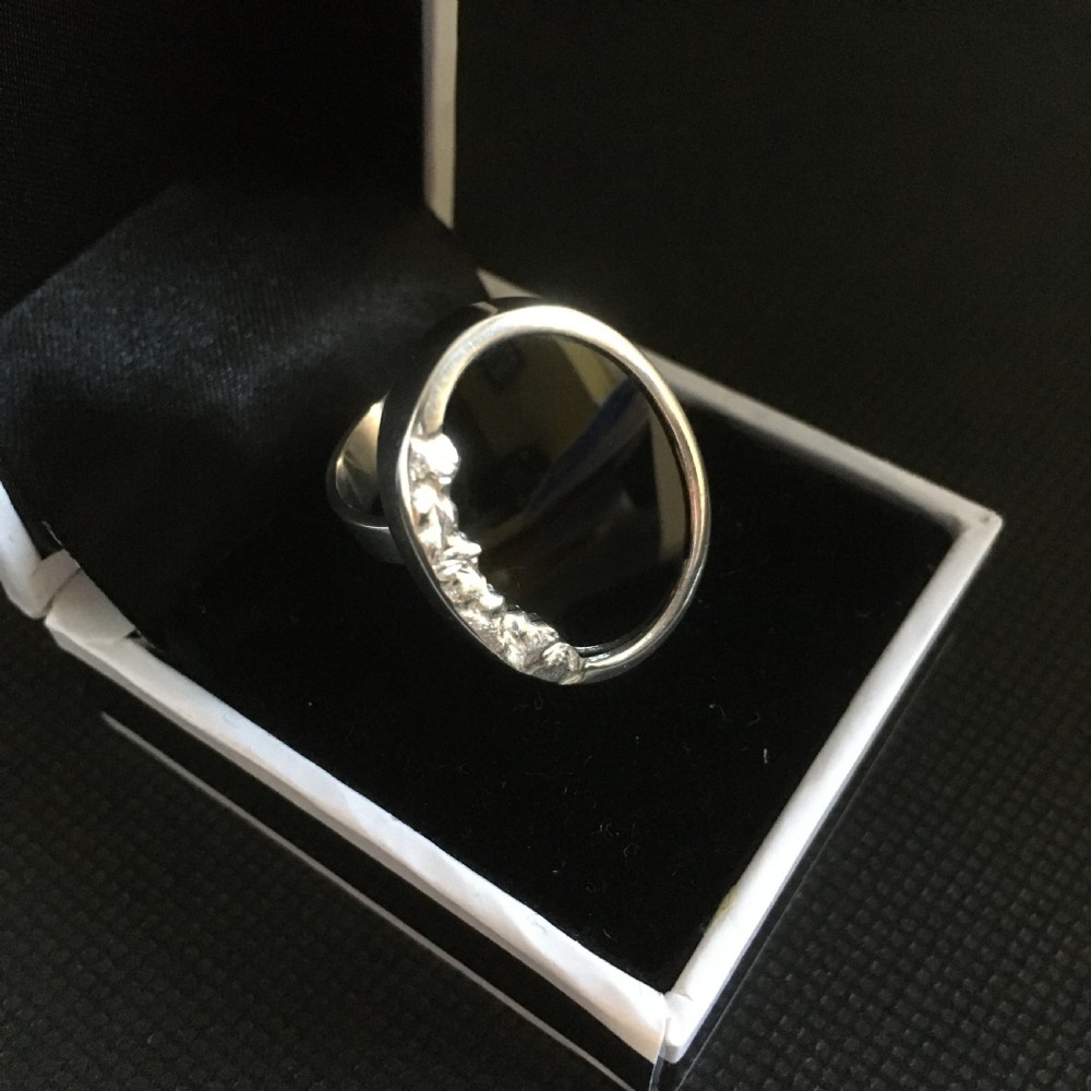 Danish Silver Ring with Onyx. 1960s. By N E From