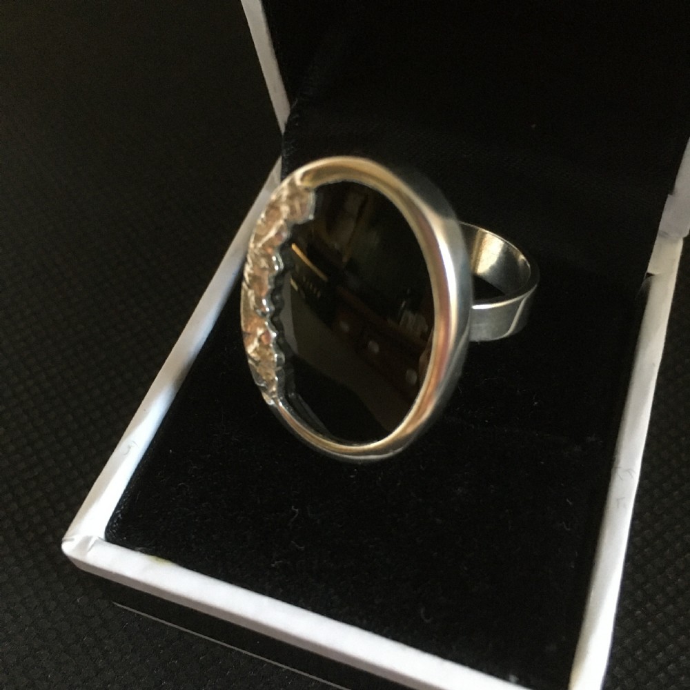 Danish Silver Ring with Onyx. 1960s. By N E From View IV