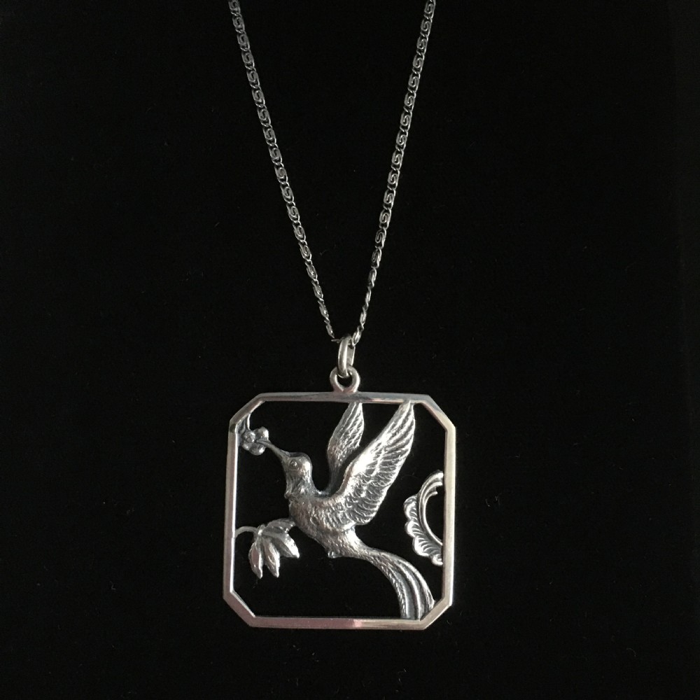 Danish Silver Pendant With Hummingbird. 1930s.