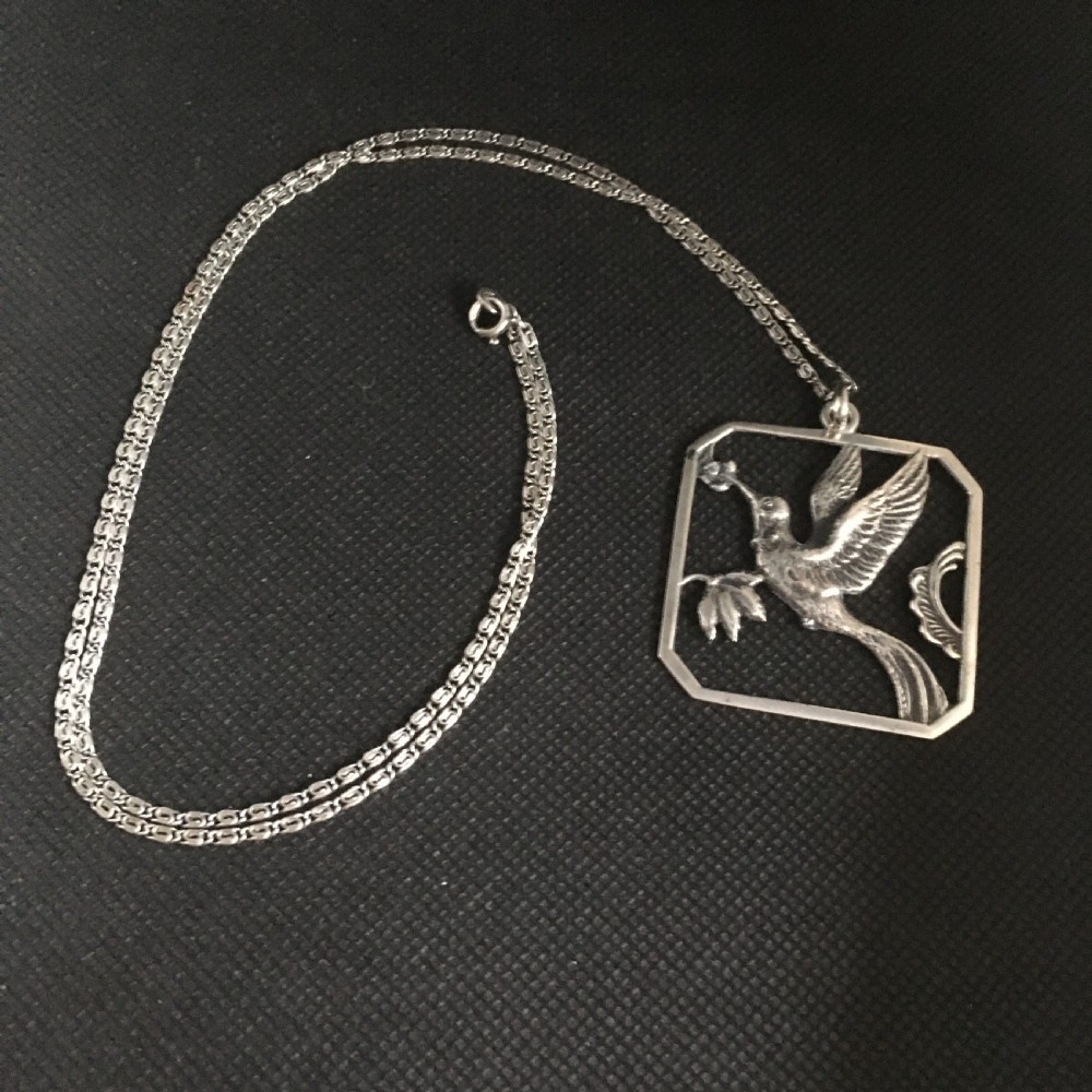Danish Silver Pendant With Hummingbird. 1930s. View II