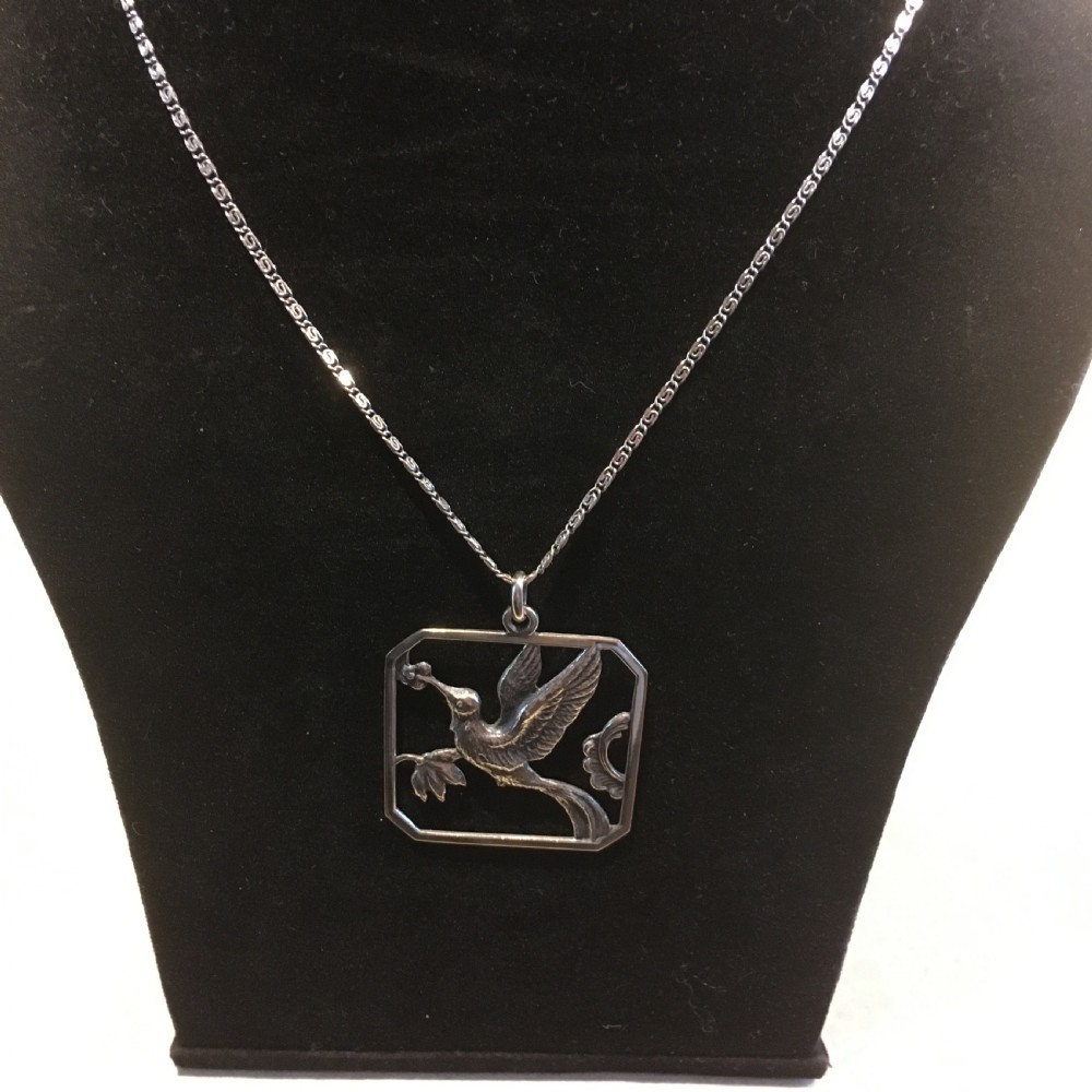 Danish Silver Pendant With Hummingbird. 1930s. View III