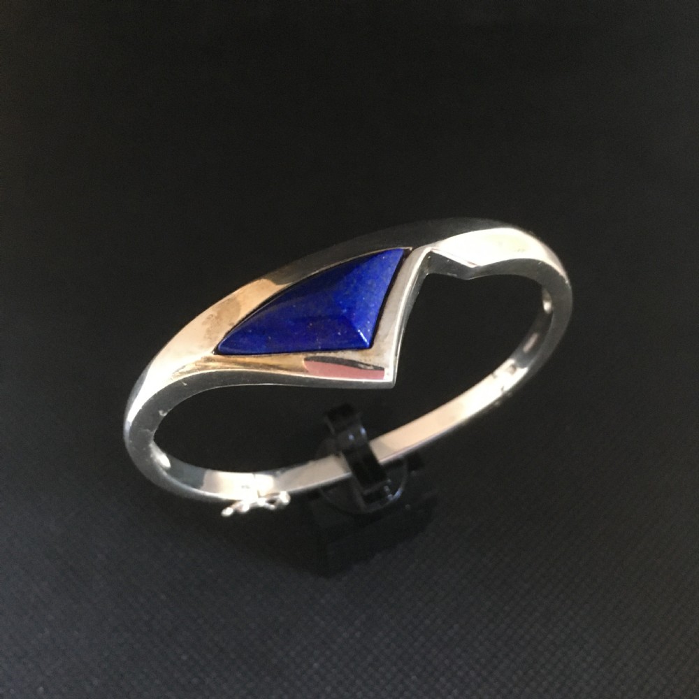 Danish Silver Bangle With Lapis Lazuli. 1960s.