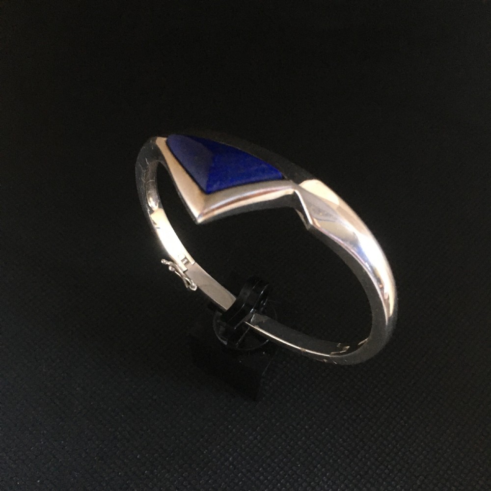 Danish Silver Bangle With Lapis Lazuli. 1960s. View III