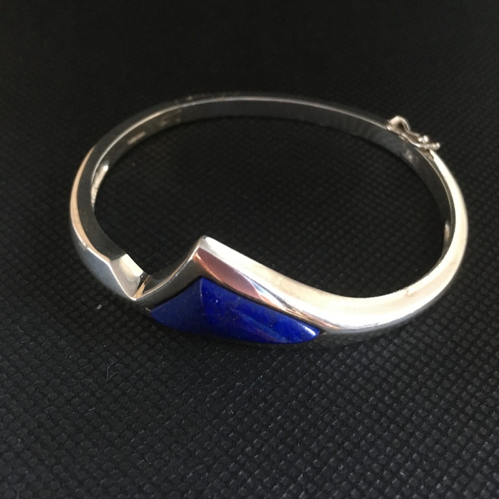 Danish Silver Bangle With Lapis Lazuli. 1960s. View IV