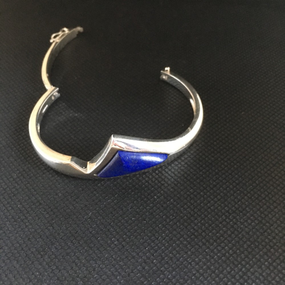 Danish Silver Bangle With Lapis Lazuli. 1960s. View V