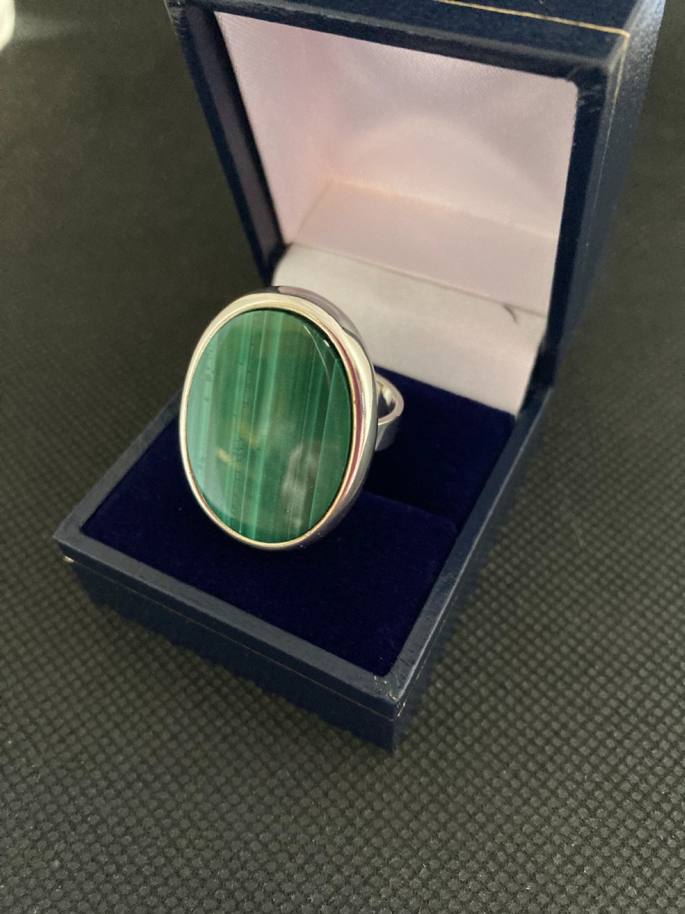 Danish Silver Ring With Malachite. 1960s.