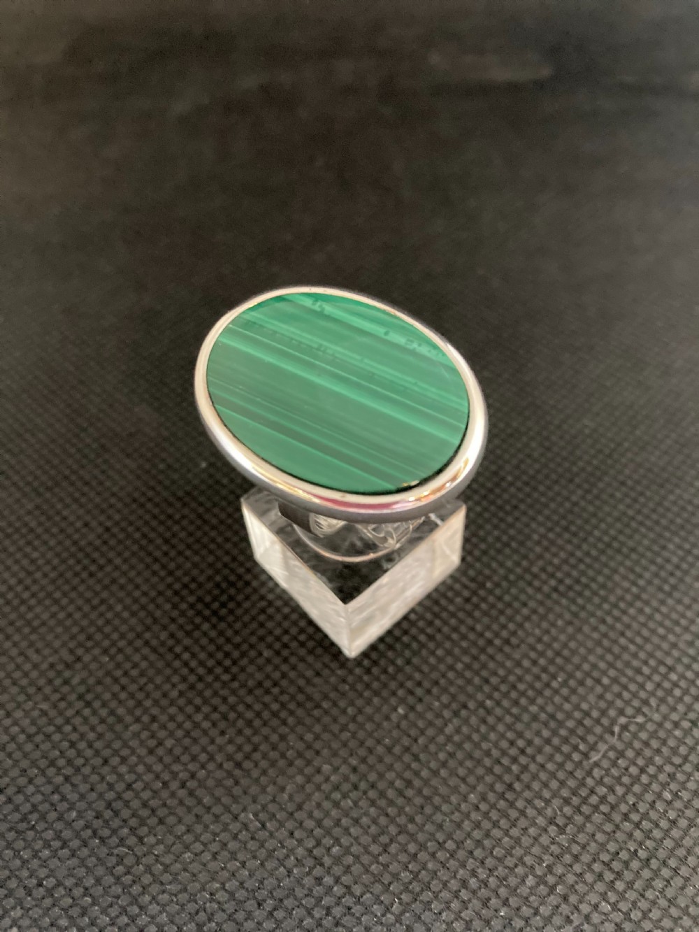 Danish Silver Ring With Malachite. 1960s. View II