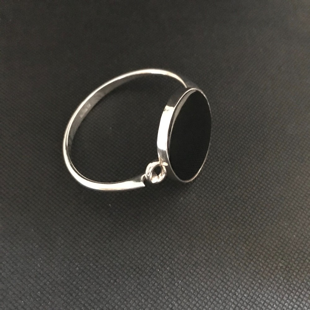 Danish Silver Bangle with Onyx. 1960s. By N E From.