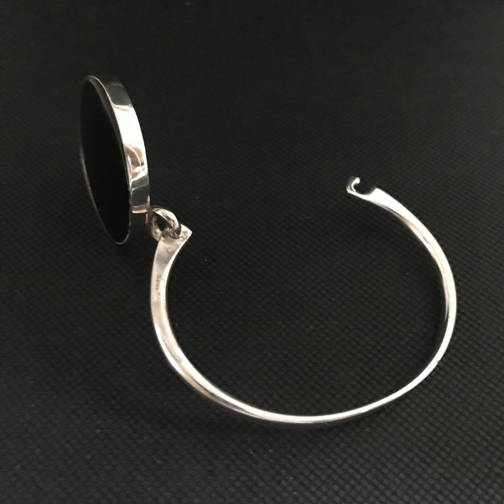 Danish Silver Bangle with Onyx. 1960s. By N E From. View V