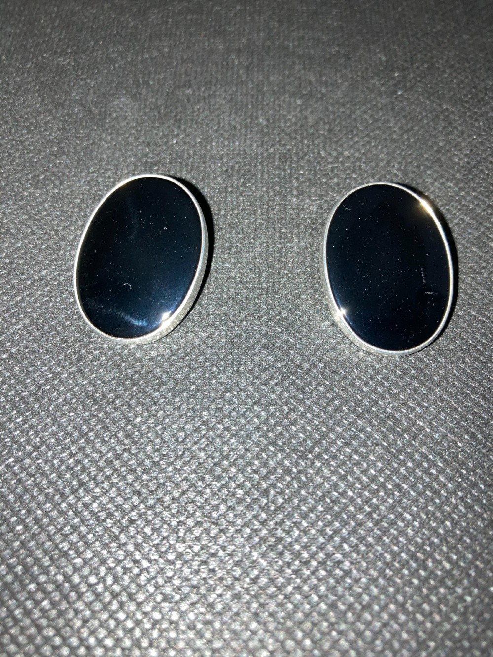Danish Silver and Onyx Ear Clips. 1960s. By N E From.