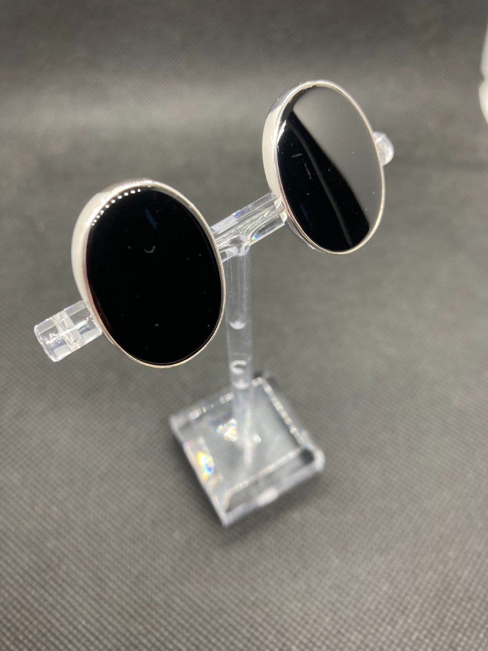 Danish Silver and Onyx Ear Clips. 1960s. By N E From. View II