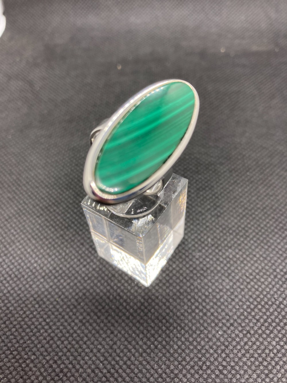 Danish Silver Ring with Malachite. 1960s. By N E From. View III