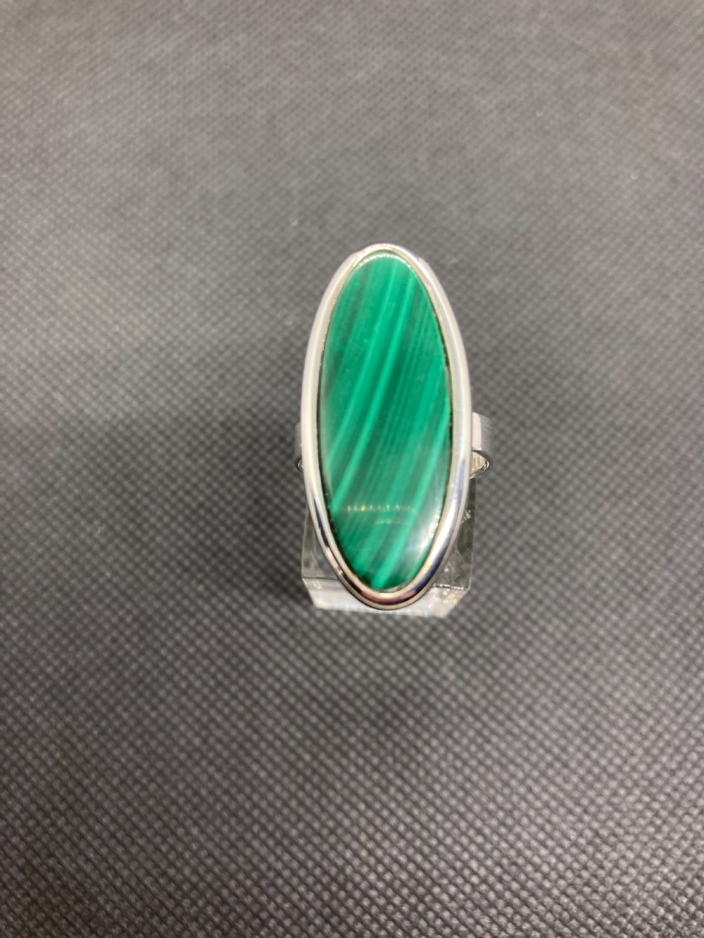 Danish Silver Ring with Malachite. 1960s. By N E From. View IV