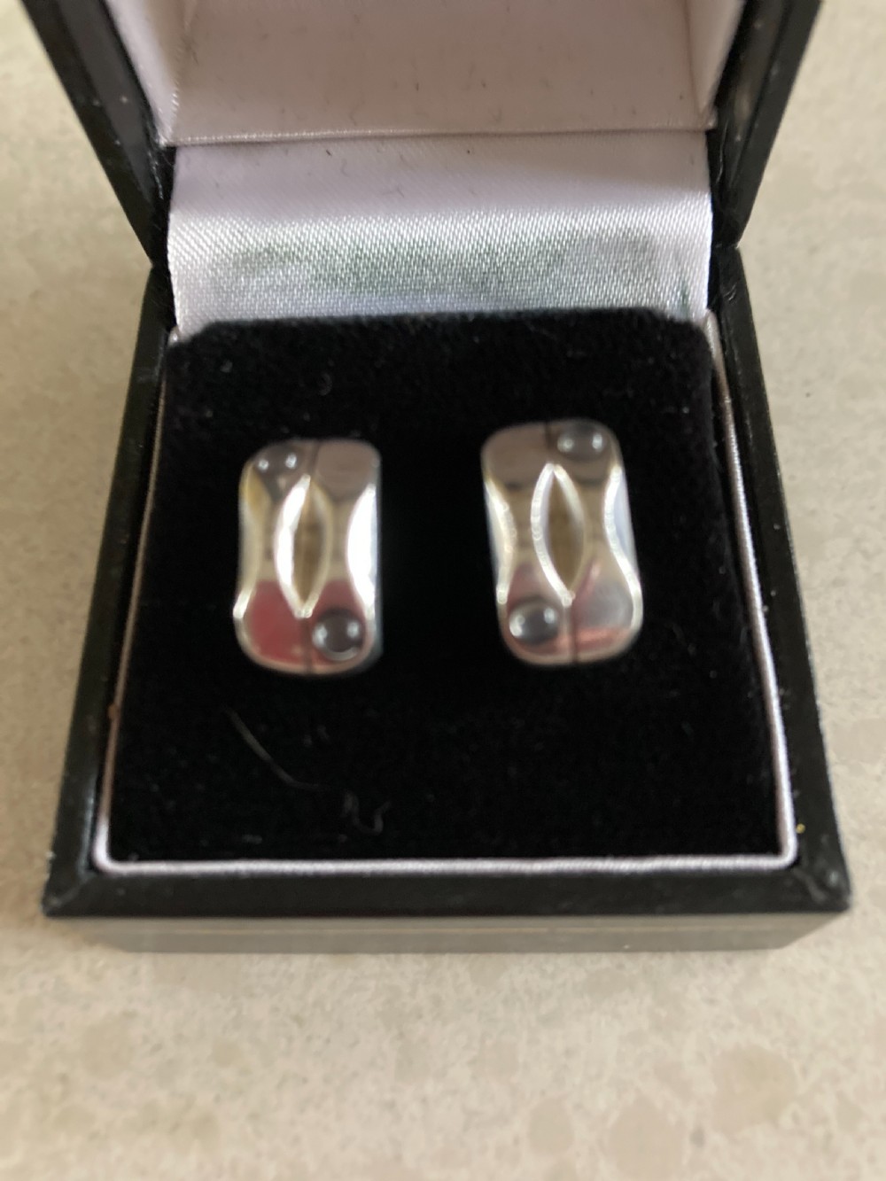 Georg Jensen Silver Earrings with Moonstones. 1960s. View IV