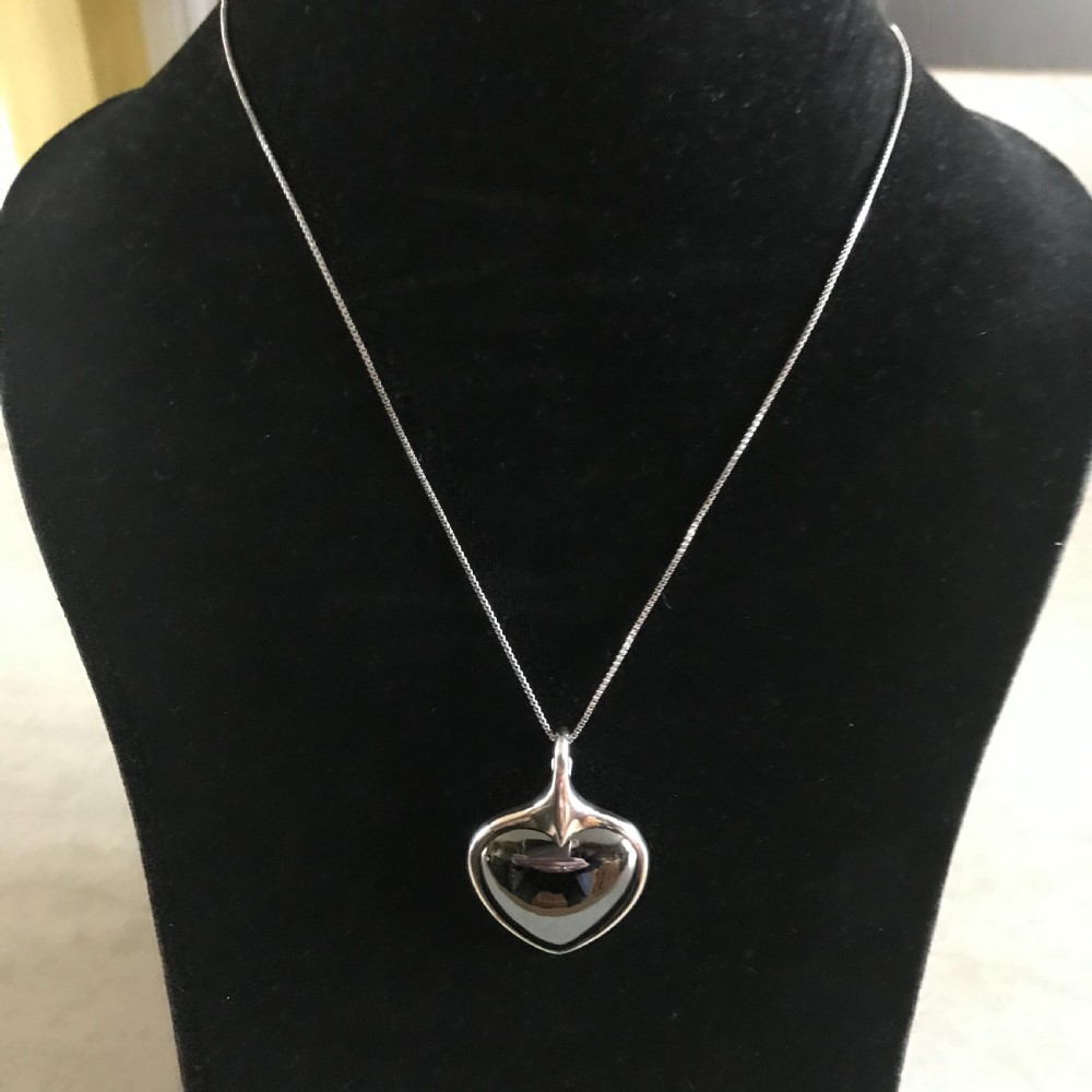 Danish Silver and Hematite Heart Pendant. 1960s. BY N E From RESERVED