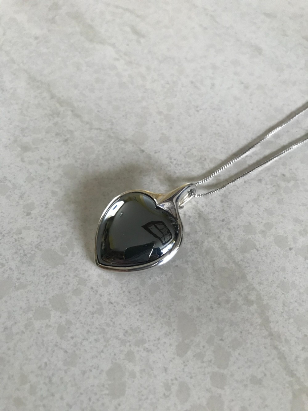 Danish Silver and Hematite Heart Pendant. 1960s. BY N E From RESERVED View II