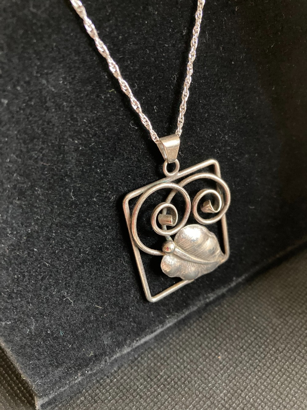 Danish Silver Pendant with Leaf Design. 1930s. Reserved View II
