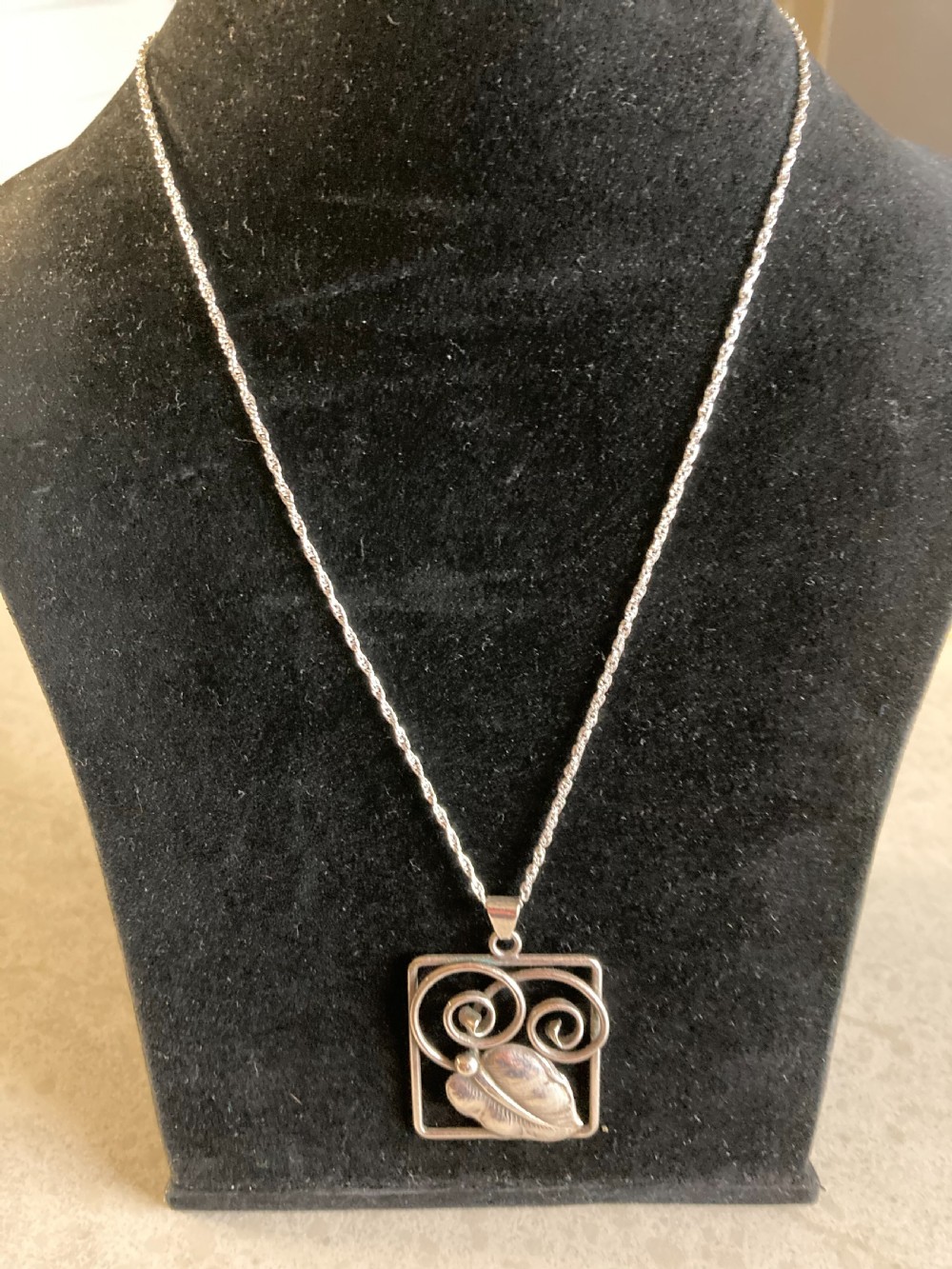 Danish Silver Pendant with Leaf Design. 1930s. Reserved View III