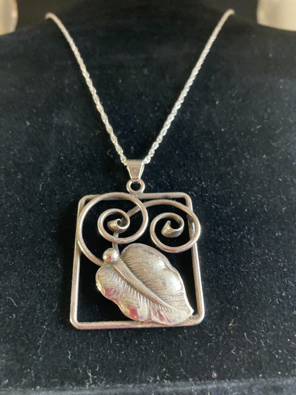 Danish Silver Pendant with Leaf Design. 1930s. Reserved View IV