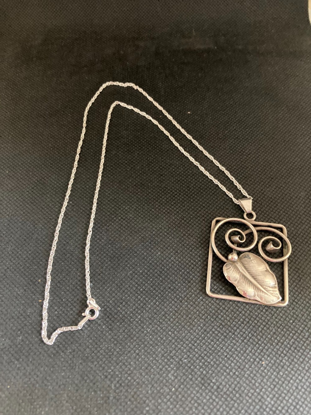 Danish Silver Pendant with Leaf Design. 1930s. Reserved View V