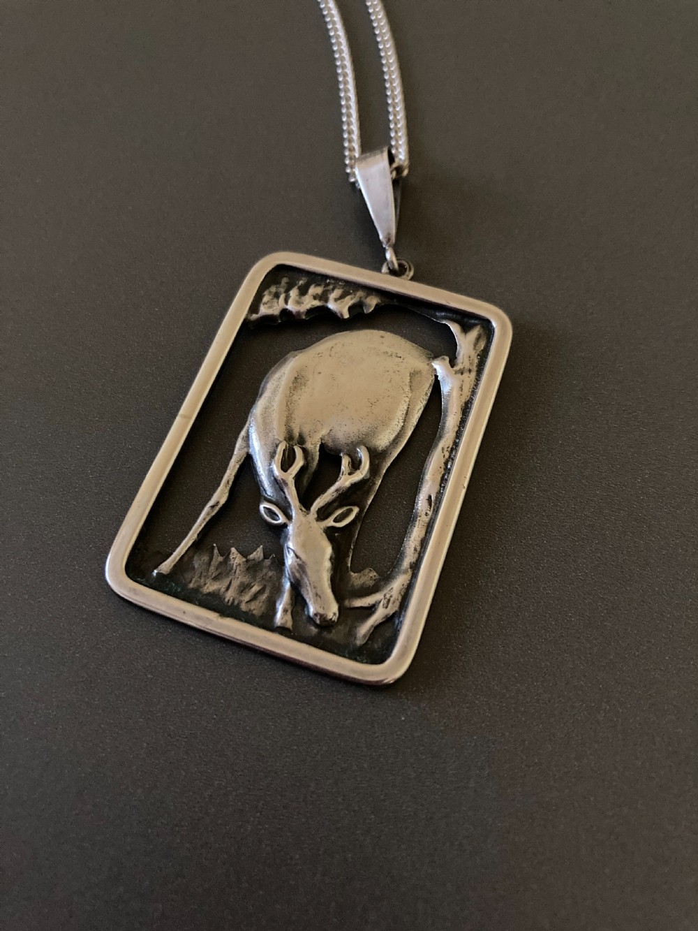 Danish Silver Pendant with Stag. 1940s.
