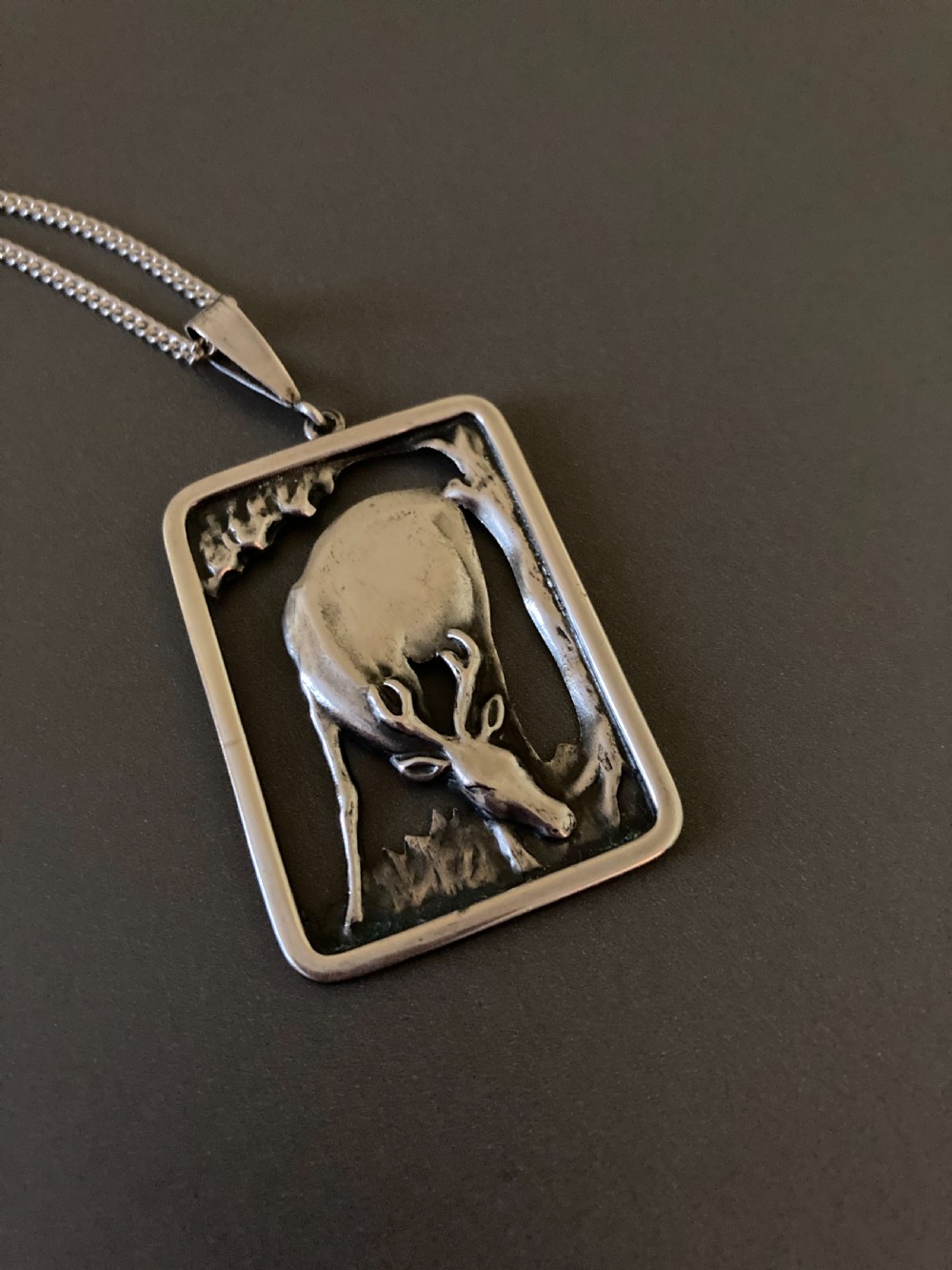 Danish Silver Pendant with Stag. 1940s. View III