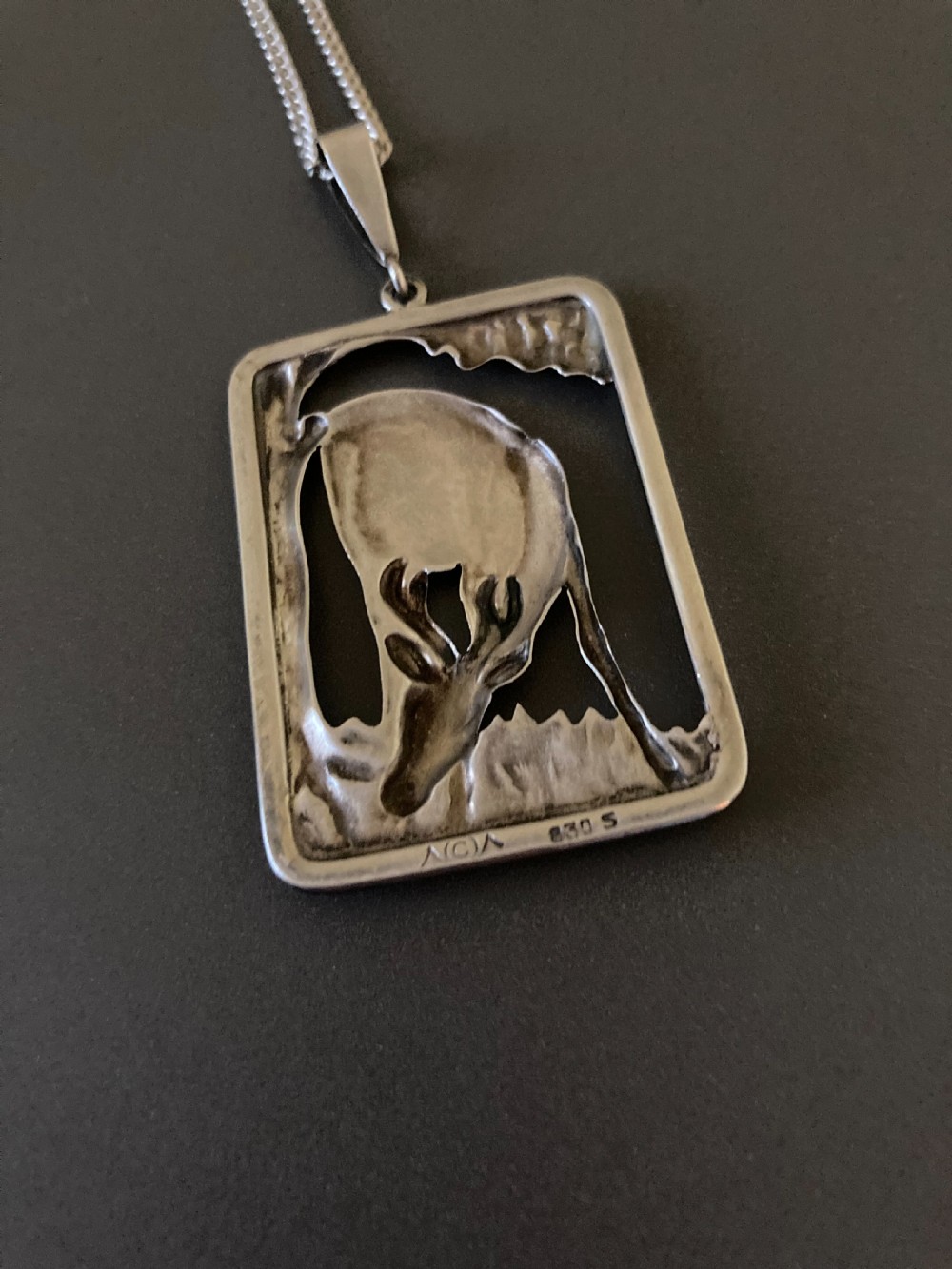 Danish Silver Pendant with Stag. 1940s. View V