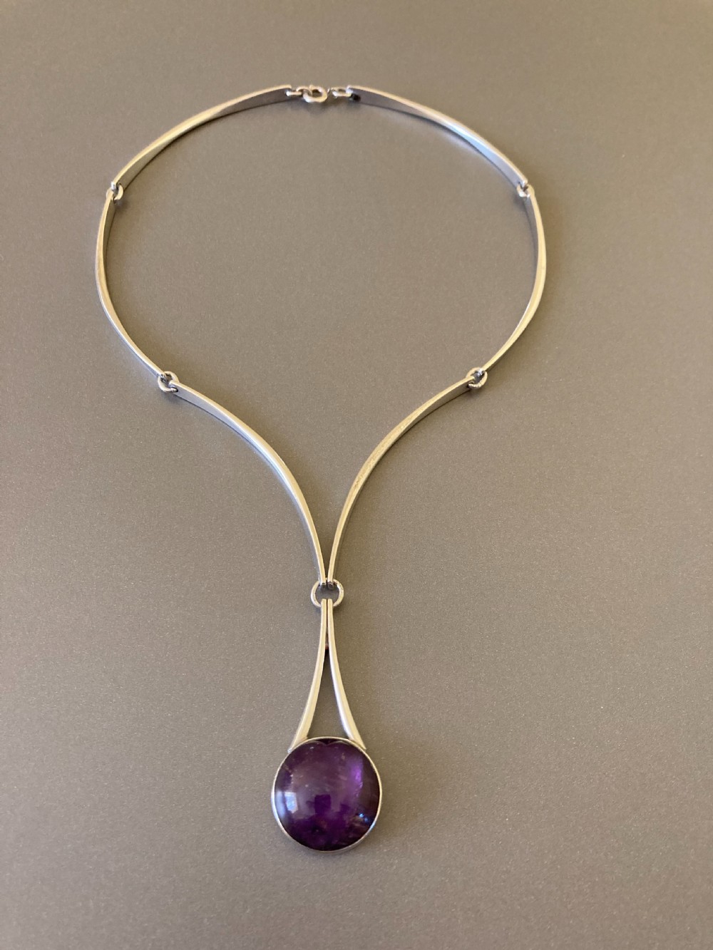 Danish Sterling Silver Collier with Amethyst. 1960s. By N E From