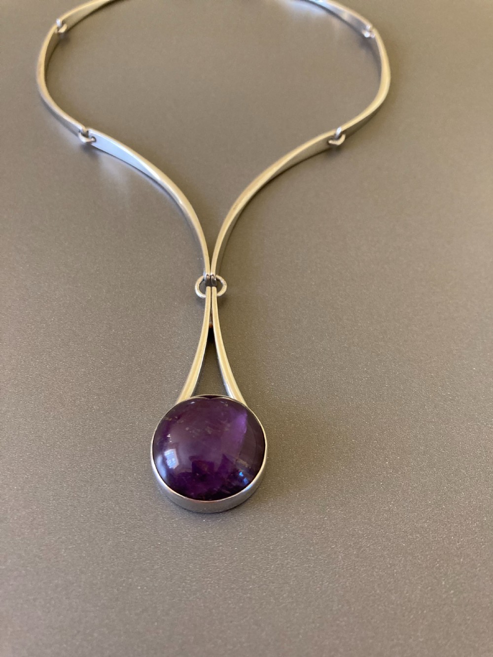 Danish Sterling Silver Collier with Amethyst. 1960s. By N E From View II