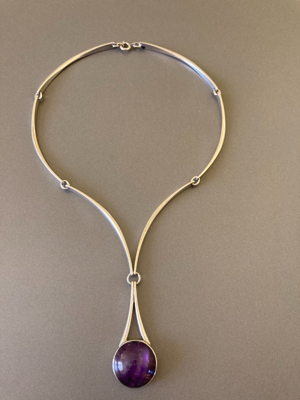 Danish Sterling Silver Collier with Amethyst. 1960s. By N E From View IV