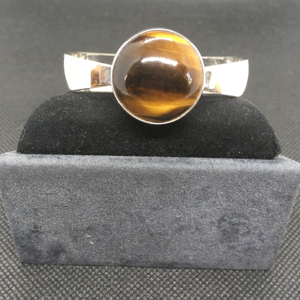 Danish Silver Bangle with Tigers Eye. 1960s. By N E From