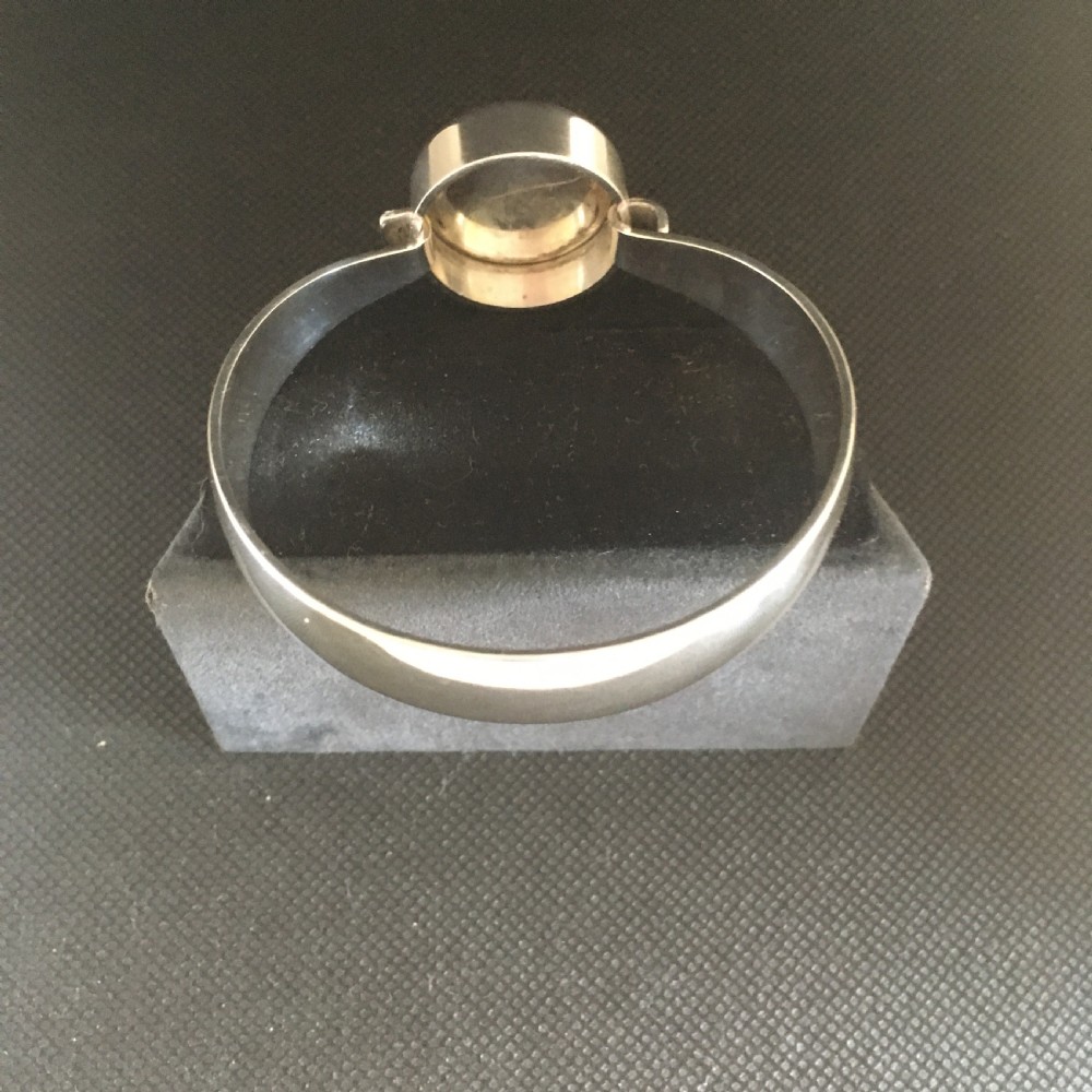 Danish Silver Bangle with Tigers Eye. 1960s. By N E From View IV