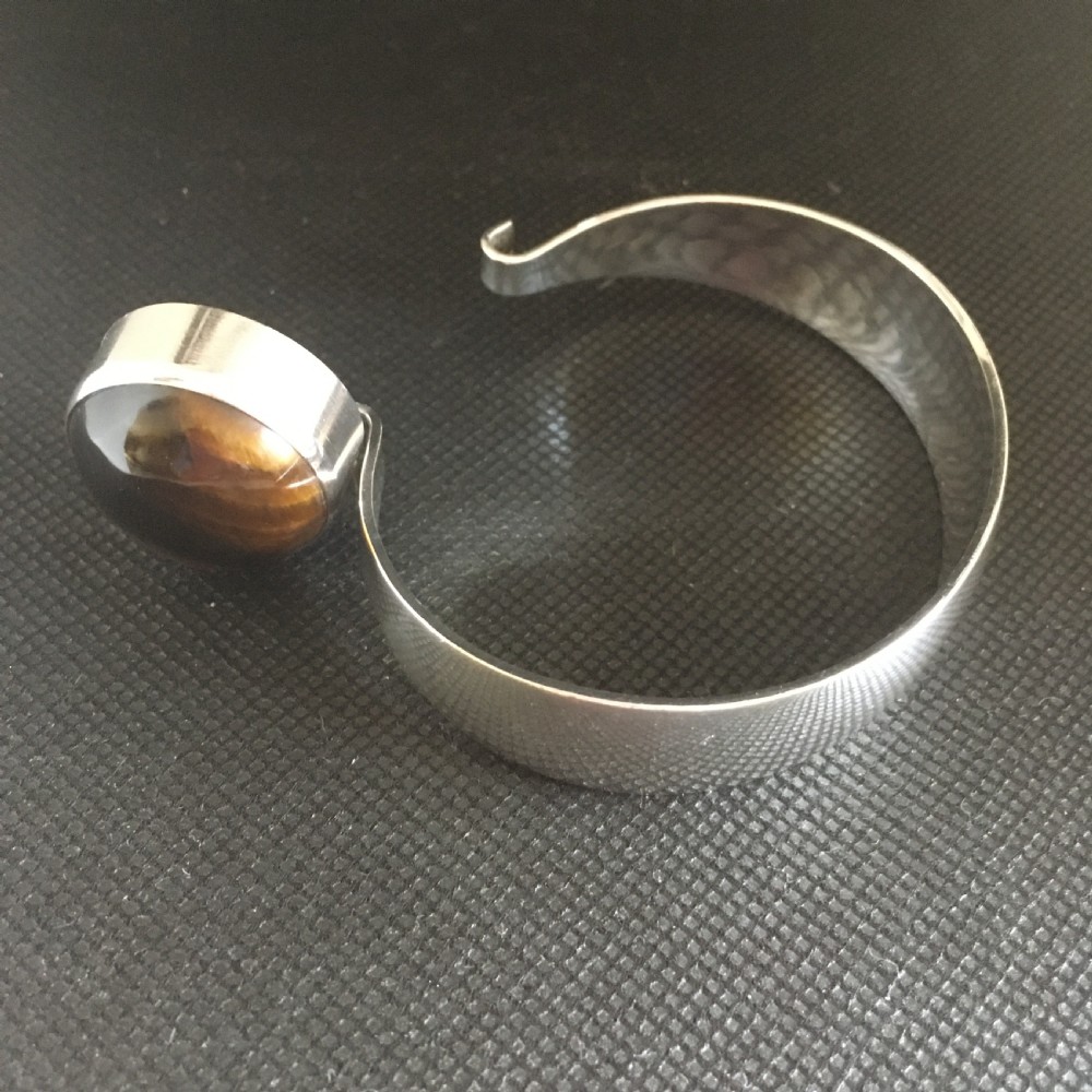Danish Silver Bangle with Tigers Eye. 1960s. By N E From View V