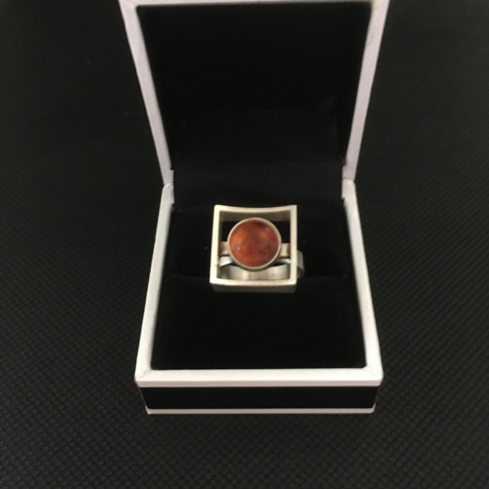 Danish Silver Ring with Amber. 1960s. By N E From