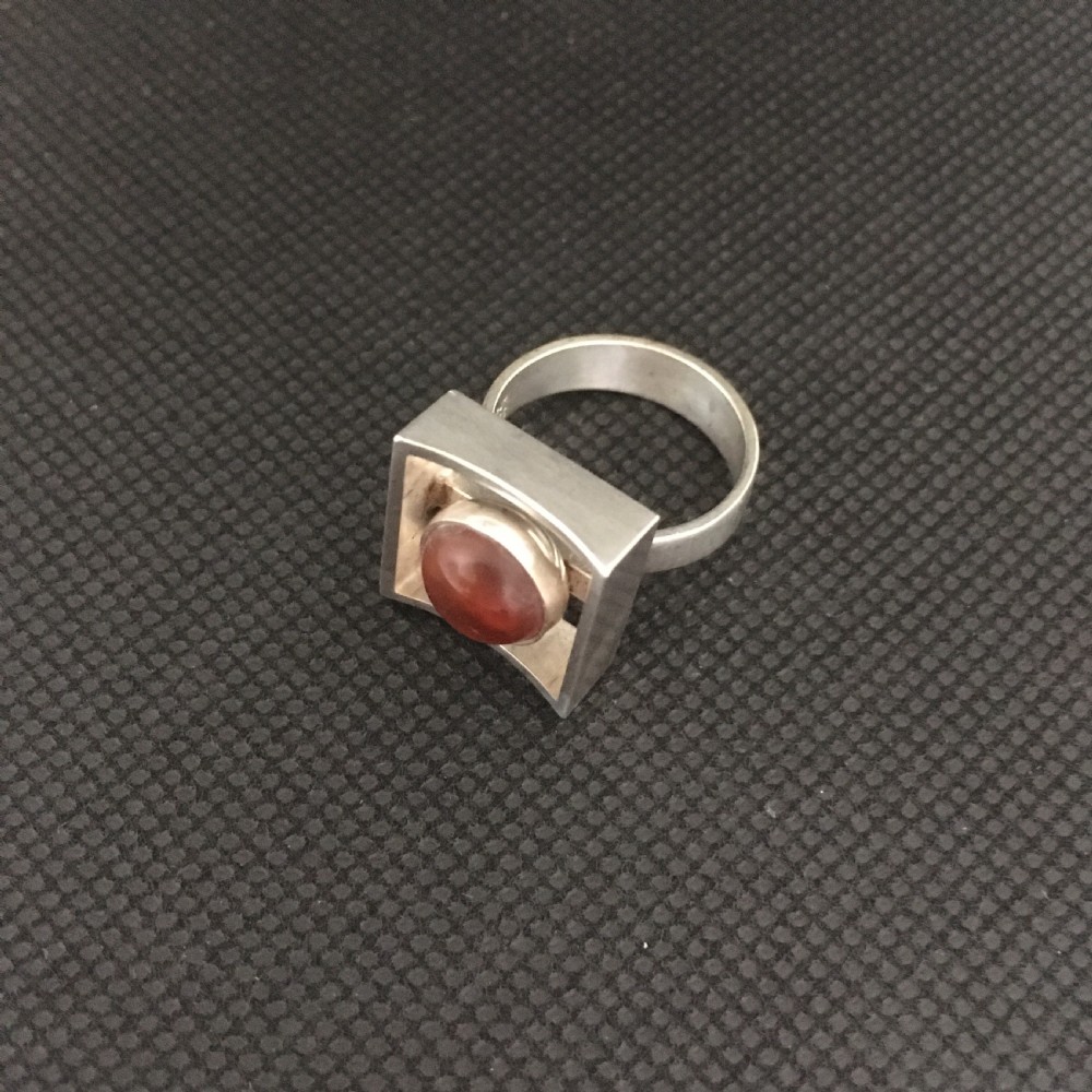 Danish Silver Ring with Amber. 1960s. By N E From View II