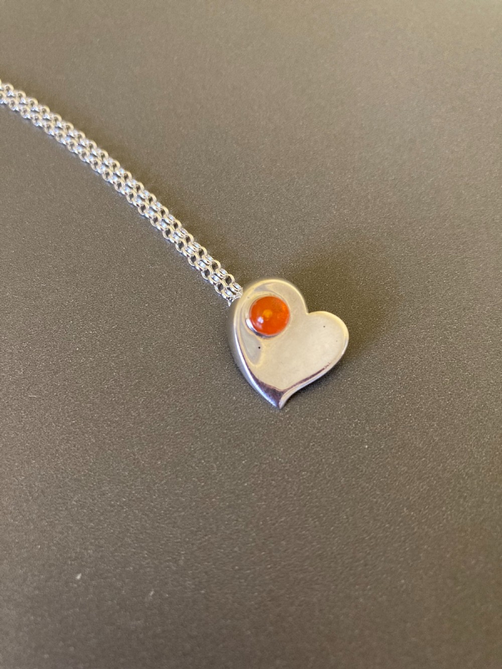 Danish Sterling Silver Heart Pendant with Amber.