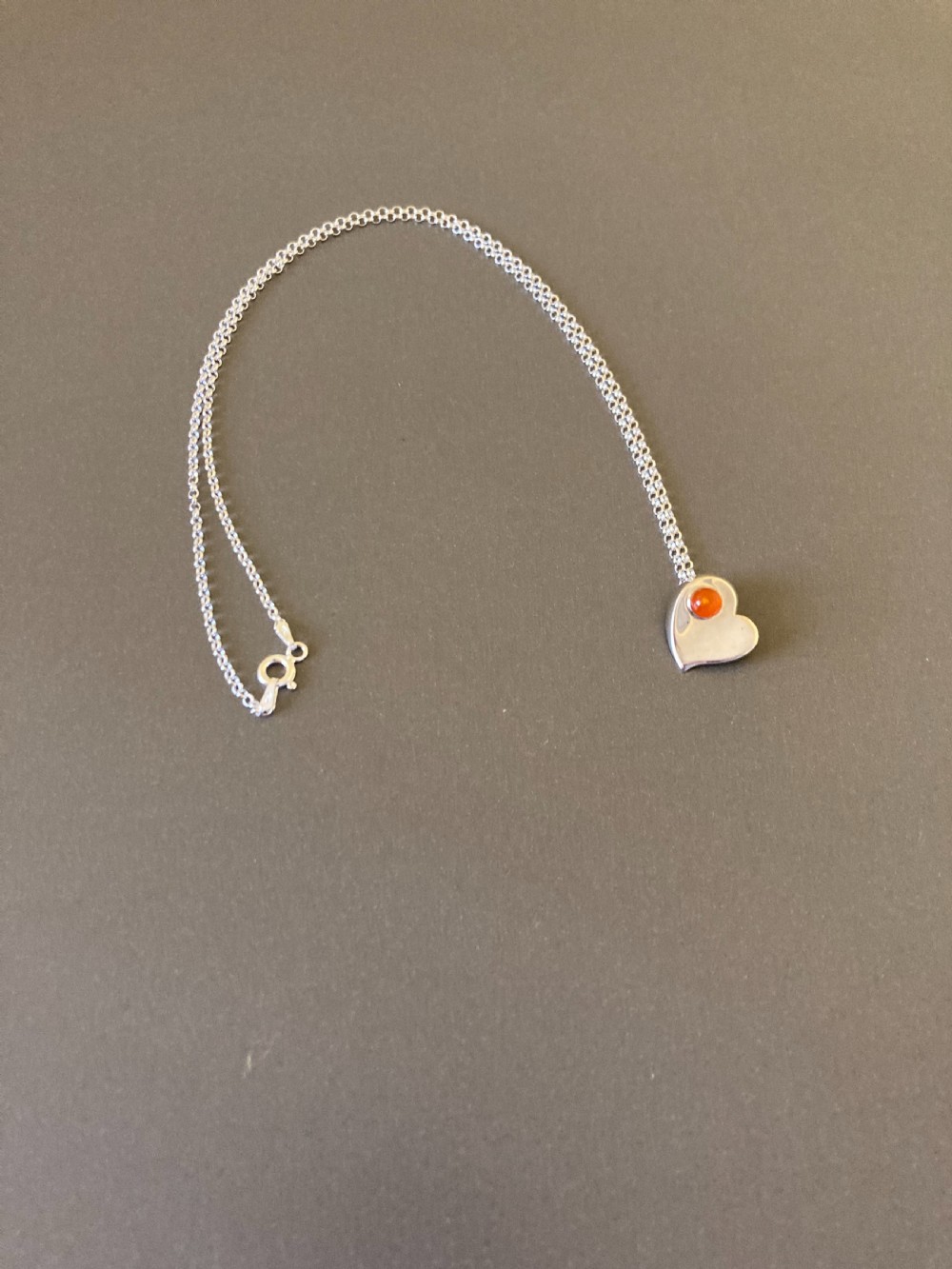 Danish Sterling Silver Heart Pendant with Amber. View II