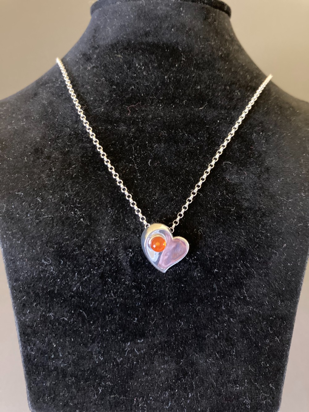 Danish Sterling Silver Heart Pendant with Amber. View IV