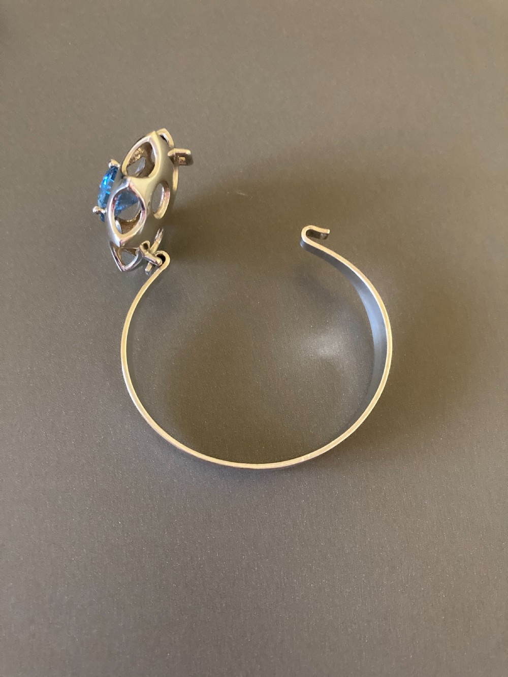 Danish Silver Bangle with Blue Glass Stone. By Hermann Siersbol. View V