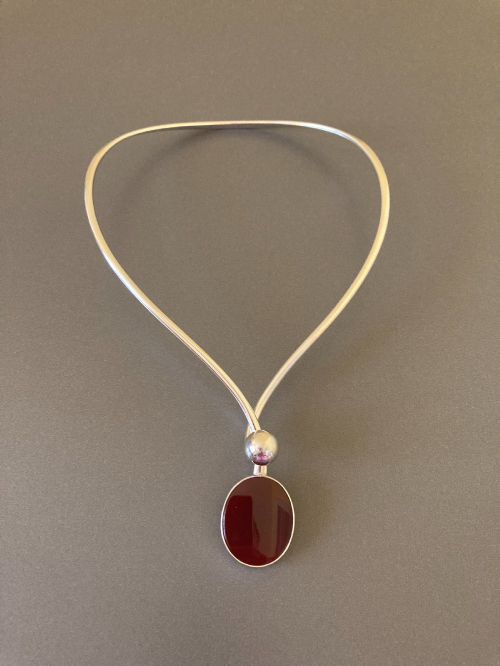 Danish Silver Torque with Red Agate. 1960s. By N E From.